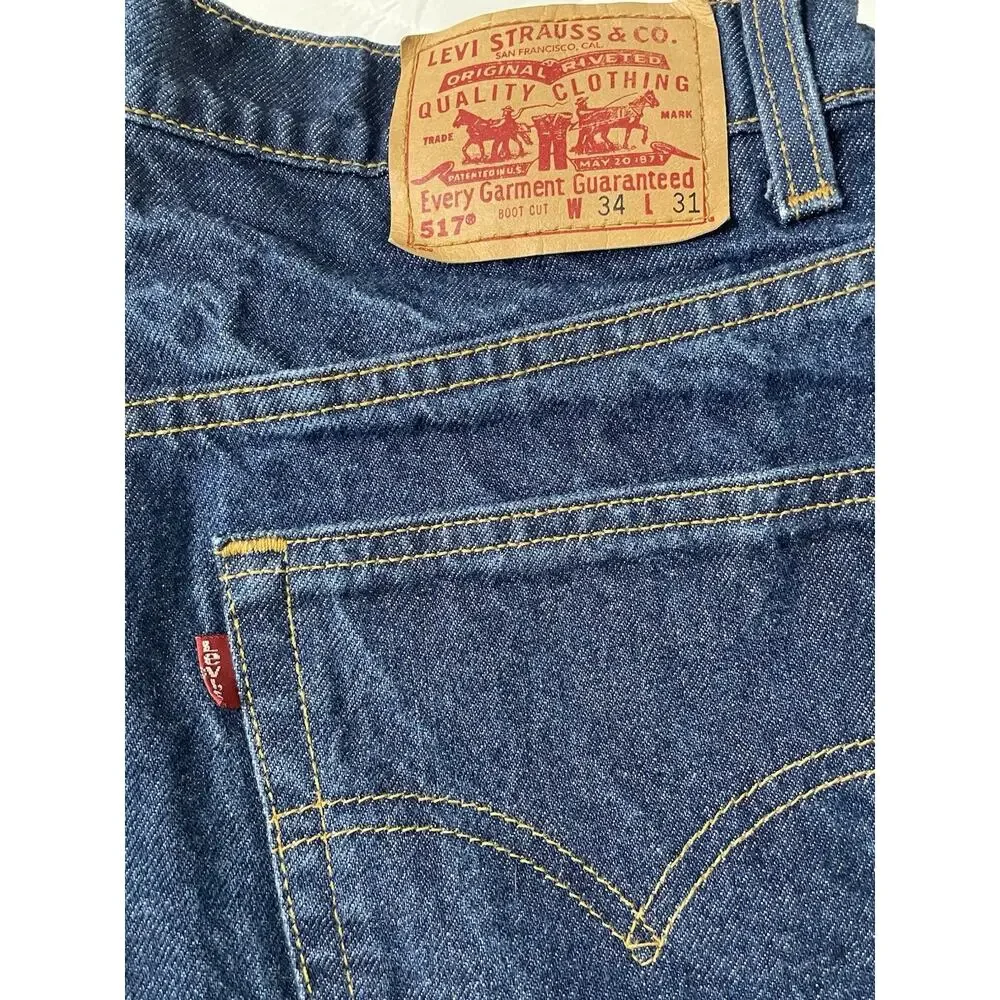 Vintage USA Made Levi's 517 Boot Cut Jeans Men's W34 L31 Actual 28 Blue Red Tab